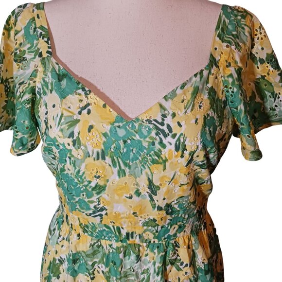 New‎ Kensie Dresses Womens Mini Eyelet Fit & Flare Dress Citron Multi Size 12 - Picture 3 of 15
